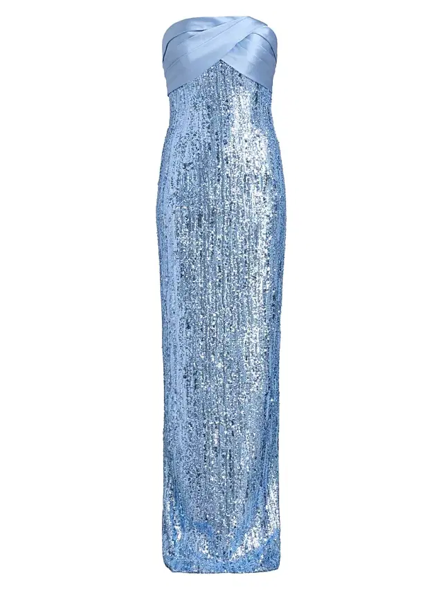Women's Sequined Satin Mix Media Gown - Sky Blue