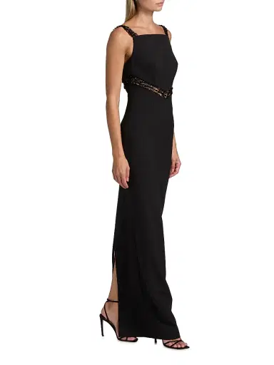 PAMELLA ROLAND Women's Crêpe Embellished Column Gown - Black Black | Thumbnail 2