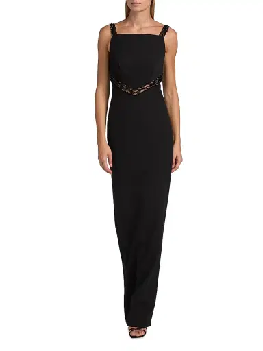 PAMELLA ROLAND Women's Crêpe Embellished Column Gown - Black Black | Thumbnail 3