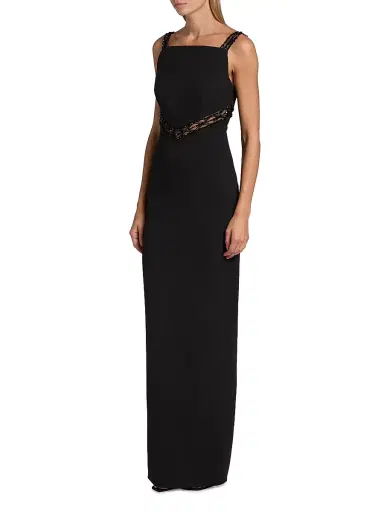 PAMELLA ROLAND Women's Crêpe Embellished Column Gown - Black Black | Thumbnail 4