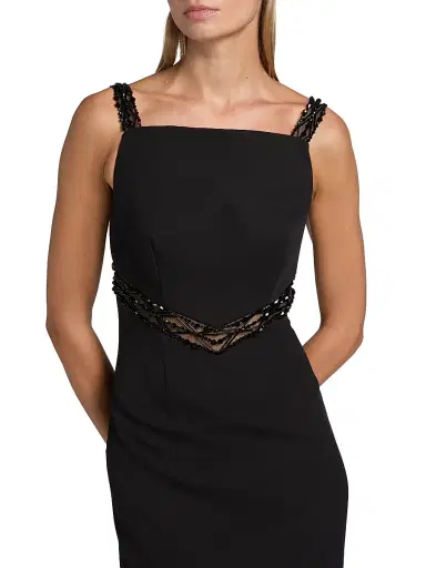 PAMELLA ROLAND Women's Crêpe Embellished Column Gown - Black Black | Thumbnail 6