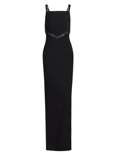 PAMELLA ROLAND Women's Crêpe Embellished Column Gown - Black Black | Thumbnail 1