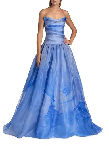 PAMELLA ROLAND Women's Floral Silk Organza Strapless Gown - Blue Multi - Size 2 | Thumbnail 2 PAMELLA ROLAND Women's Floral Silk Organza Strapless Gown - Blue Multi - Size 2 | Thumbnail 2
