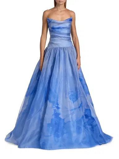 PAMELLA ROLAND Women's Floral Silk Organza Strapless Gown - Blue Multi - Size 2 | Thumbnail 3 PAMELLA ROLAND Women's Floral Silk Organza Strapless Gown - Blue Multi - Size 2 | Thumbnail 3