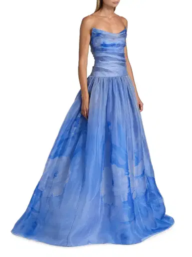 PAMELLA ROLAND Women's Floral Silk Organza Strapless Gown - Blue Multi - Size 2 | Thumbnail 4 PAMELLA ROLAND Women's Floral Silk Organza Strapless Gown - Blue Multi - Size 2 | Thumbnail 4