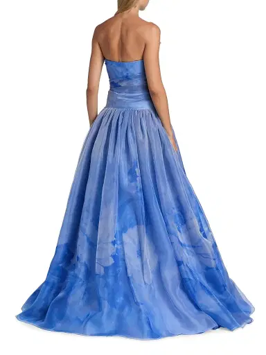 PAMELLA ROLAND Women's Floral Silk Organza Strapless Gown - Blue Multi - Size 2 | Thumbnail 5 PAMELLA ROLAND Women's Floral Silk Organza Strapless Gown - Blue Multi - Size 2 | Thumbnail 5