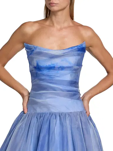 PAMELLA ROLAND Women's Floral Silk Organza Strapless Gown - Blue Multi - Size 2 | Thumbnail 6 PAMELLA ROLAND Women's Floral Silk Organza Strapless Gown - Blue Multi - Size 2 | Thumbnail 6