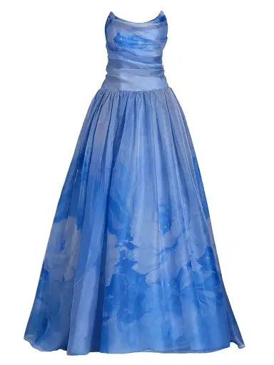 PAMELLA ROLAND Women's Floral Silk Organza Strapless Gown - Blue Multi - Size 2 | Thumbnail 1 PAMELLA ROLAND Women's Floral Silk Organza Strapless Gown - Blue Multi - Size 2 | Thumbnail 1