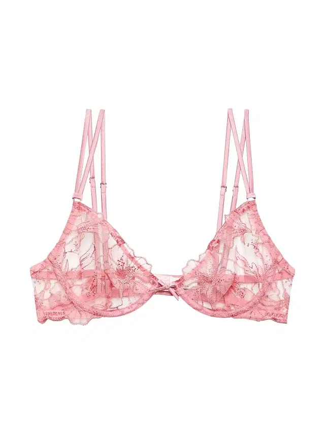 Fleur du Mal Women's Harper Embroidered Lace Underwire Demi Bra - Pink Cadillac