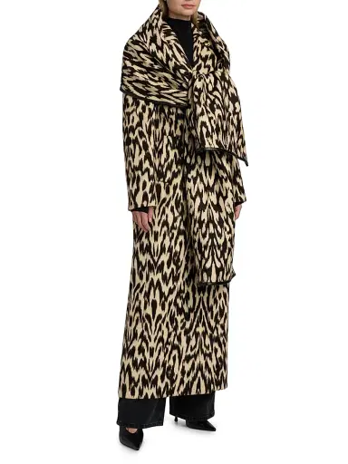 Brandon Maxwell Women's Demi Printed Virgin Wool-Blend Double-Breasted Coat - Abstract Leopard | Thumbnail 4