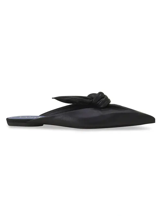 Women's Midnight Step Leather Bow Flat Mules - Black