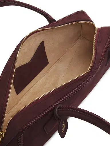 ALAIA Women's Le Teckel Woven-Trim Suede Shoulder Bag - Rouge Grenat | Thumbnail 3 ALAIA Women's Le Teckel Woven-Trim Suede Shoulder Bag - Rouge Grenat | Thumbnail 3