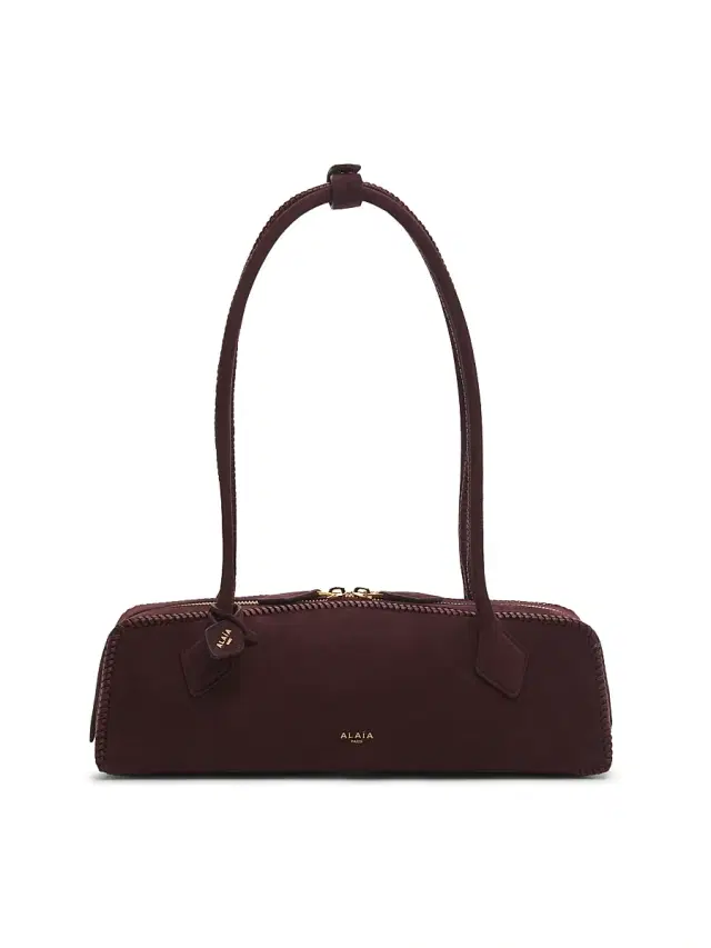 ALAIA Women's Le Teckel Woven-Trim Suede Shoulder Bag - Rouge Grenat