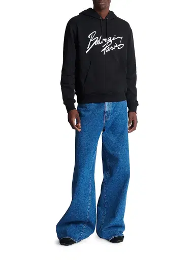 Balmain Men's Logo Script Hoodie - Black White | Thumbnail 2 Balmain Men's Logo Script Hoodie - Black White | Thumbnail 2