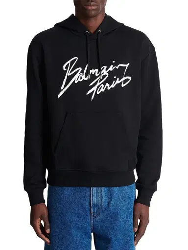 Balmain Men's Logo Script Hoodie - Black White | Thumbnail 3 Balmain Men's Logo Script Hoodie - Black White | Thumbnail 3