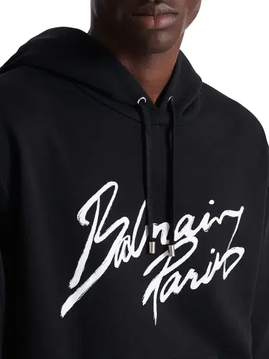 Balmain Men's Logo Script Hoodie - Black White | Thumbnail 7 Balmain Men's Logo Script Hoodie - Black White | Thumbnail 7