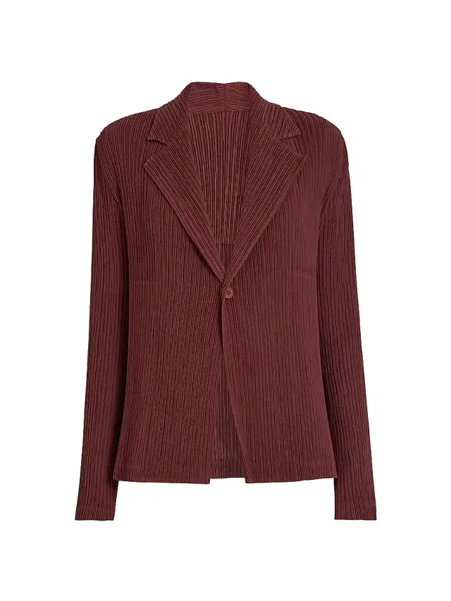Women's Hatching Pleated Blazer - Dark Brown