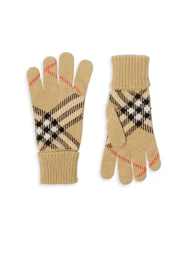 Burberry Men's Check Cashmere-Blend Gloves - Sand - Size Medium | Thumbnail 1 Burberry Men's Check Cashmere-Blend Gloves - Sand - Size Medium | Thumbnail 1