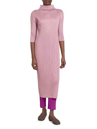 Pleats Please Issey Miyake Women's Monthly Colors: September Pleated Midi-Dress - Rose Pink | Thumbnail 3