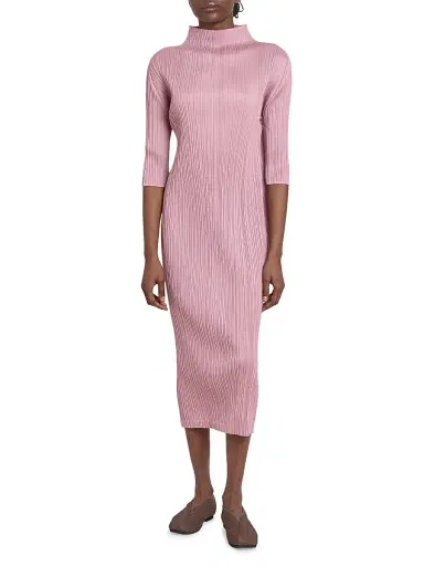 Pleats Please Issey Miyake Women's Monthly Colors: September Pleated Midi-Dress - Rose Pink | Thumbnail 6