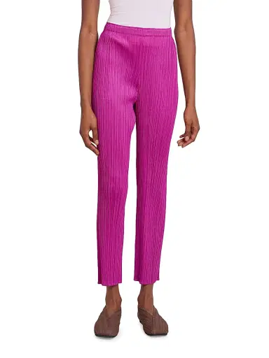 Pleats Please Issey Miyake Women's Monthly Colors: September Pleated Straight-Leg Pants - Magenta | Thumbnail 3 Pleats Please Issey Miyake Women's Monthly Colors: September Pleated Straight-Leg Pants - Magenta | Thumbnail 3
