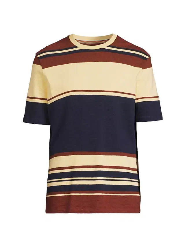 Men's Striped Cotton Crewneck T-Shirt - Burgundy