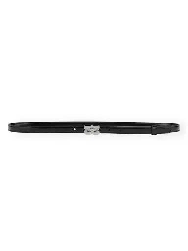 Ganni Women's Kat Patent Thin Belt - Black - Size Medium | Thumbnail 1