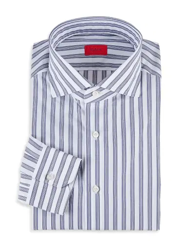 Isaia Men's Classic Striped Italian Button-Front Shirt - White Blue - Size 18.5 | Thumbnail 1 Isaia Men's Classic Striped Italian Button-Front Shirt - White Blue - Size 18.5 | Thumbnail 1
