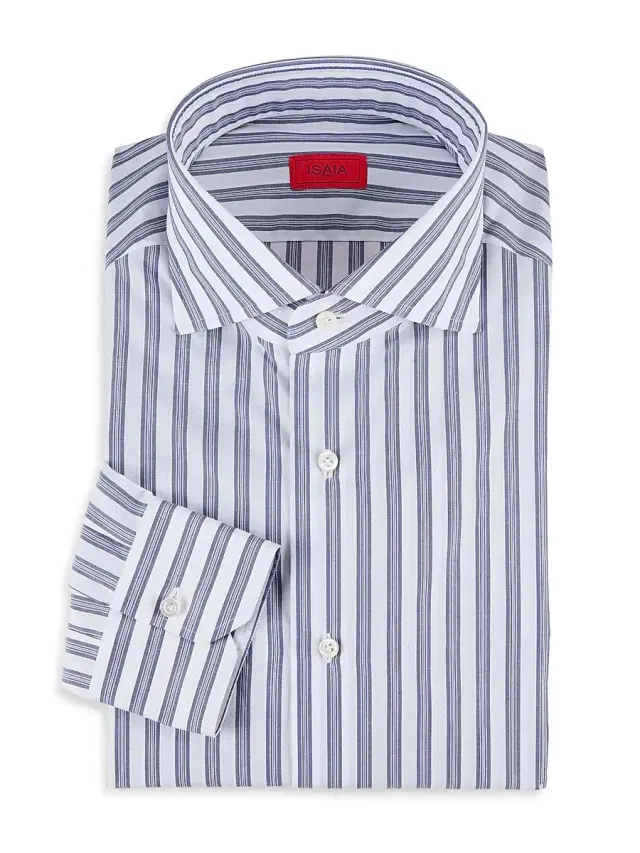 Men's Classic Striped Italian Button-Front Shirt - White Blue