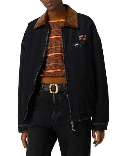Miu Miu Women's Black Denim Blouson Jacket | Thumbnail 2 Miu Miu Women's Black Denim Blouson Jacket | Thumbnail 2