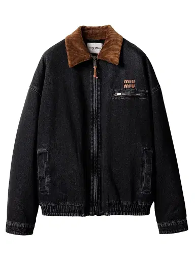 Miu Miu Women's Black Denim Blouson Jacket | Thumbnail 1 Miu Miu Women's Black Denim Blouson Jacket | Thumbnail 1