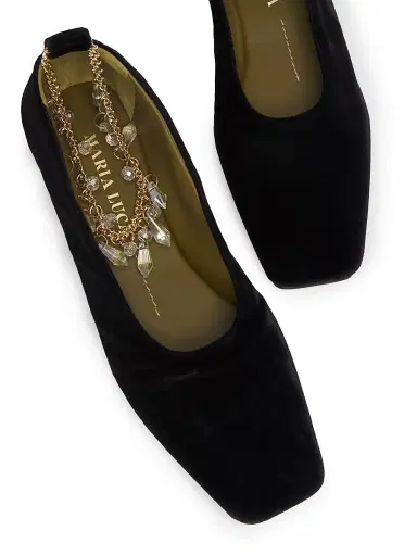 Maria Luca Women's Augusta Chain Velvet Ballet Flats - Black - Size 9.5 | Thumbnail 4