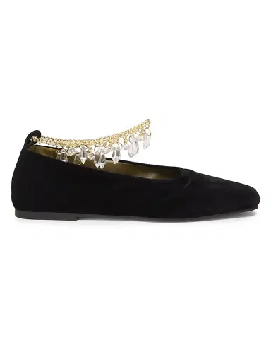 Maria Luca Women's Augusta Chain Velvet Ballet Flats - Black - Size 9.5 | Thumbnail 1