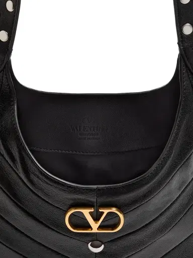 Valentino Garavani Women's Hoboho Nappa Leather Hobo Bag with Chevron Pattern - Black | Thumbnail 7 Valentino Garavani Women's Hoboho Nappa Leather Hobo Bag with Chevron Pattern - Black | Thumbnail 7