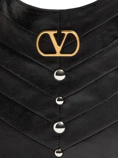 Valentino Garavani Women's Hoboho Nappa Leather Hobo Bag with Chevron Pattern - Black | Thumbnail 8 Valentino Garavani Women's Hoboho Nappa Leather Hobo Bag with Chevron Pattern - Black | Thumbnail 8