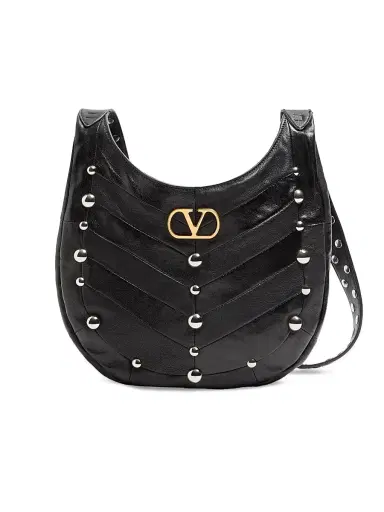 Valentino Garavani Women's Hoboho Nappa Leather Hobo Bag with Chevron Pattern - Black | Thumbnail 1 Valentino Garavani Women's Hoboho Nappa Leather Hobo Bag with Chevron Pattern - Black | Thumbnail 1