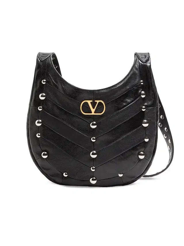 Valentino Garavani Women's Hoboho  Nappa Leather Hobo Bag with Chevron Pattern - Black