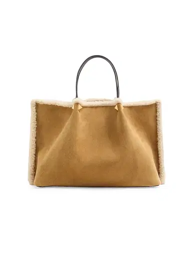 Valentino Garavani Women's Suede Shopping Bag with Sheepskin Lining - Havana Beige | Thumbnail 4 Valentino Garavani Women's Suede Shopping Bag with Sheepskin Lining - Havana Beige | Thumbnail 4