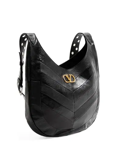 Valentino Garavani Women's Hoboho Shoulder Bag in Nappa Leather with Chevron Pattern - Black | Thumbnail 4