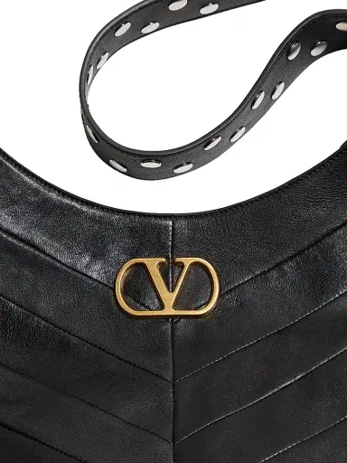 Valentino Garavani Women's Hoboho Shoulder Bag in Nappa Leather with Chevron Pattern - Black | Thumbnail 8