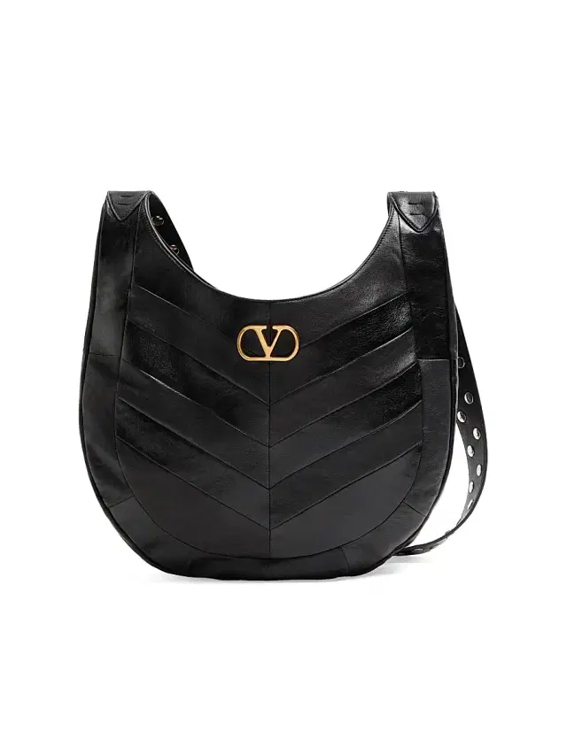 Valentino Garavani Women's Hoboho Shoulder Bag in Nappa Leather with Chevron Pattern - Black