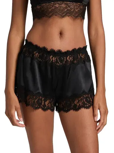 Dolce & Gabbana Women's Lace-Trim Silk Slip Shorts - Black - Size XL | Thumbnail 3