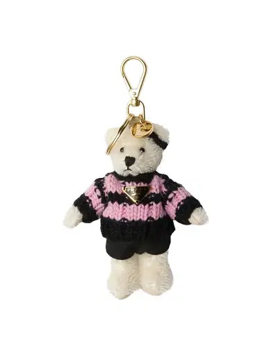 Prada Teddy Bear Bag Charm with Metal Ring - Pink | Thumbnail 1