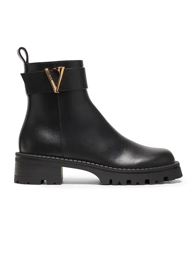 Women's V-Logo Leather Ankle Booties - Black  Gold Palladium