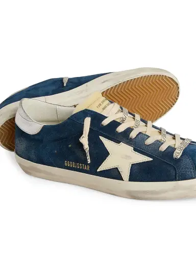Golden Goose Men's Super-Star 40MM Low-Top Sneakers - Aviator Blue Cream Silver - Size 14 | Thumbnail 4