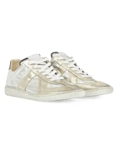 Maison Margiela Men's Replica Metallic Leather Low-Top Sneakers - Silver White | Thumbnail 2 Maison Margiela Men's Replica Metallic Leather Low-Top Sneakers - Silver White | Thumbnail 2