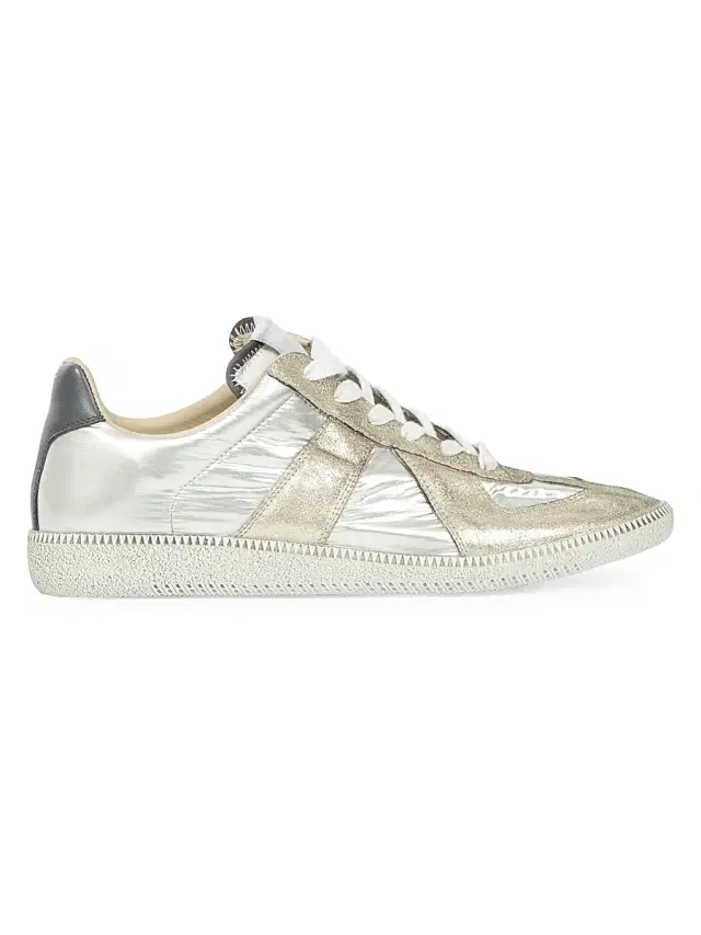 Men's Replica Metallic Leather Low-Top Sneakers - Silver White Men's Replica Metallic Leather Low-Top Sneakers - Silver White