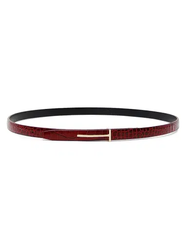 Tom Ford Women's Slim T Crocodile-Embossed Leather Belt - Ruby Red - Size Medium | Thumbnail 1 Tom Ford Women's Slim T Crocodile-Embossed Leather Belt - Ruby Red - Size Medium | Thumbnail 1