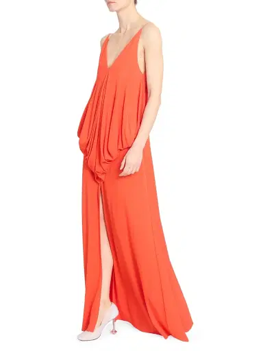 Loewe Women's Draped V-Neck Gown - Orange - Size 10 | Thumbnail 2