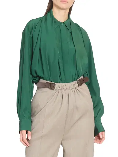 LOEWE Women's Draped Silk Shirt - Dark Green | Thumbnail 3 LOEWE Women's Draped Silk Shirt - Dark Green | Thumbnail 3